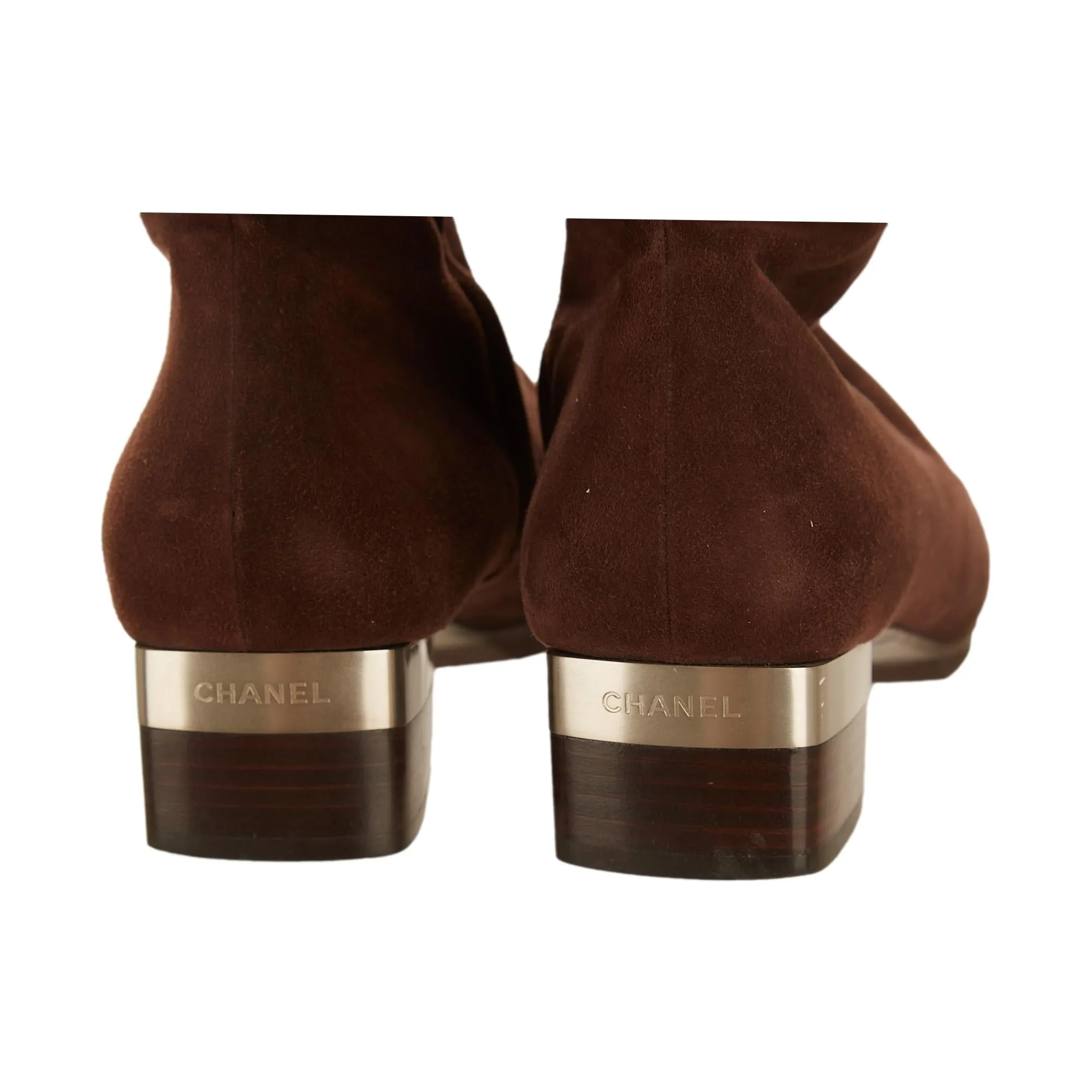 Chanel Brown Suede Logo Boots