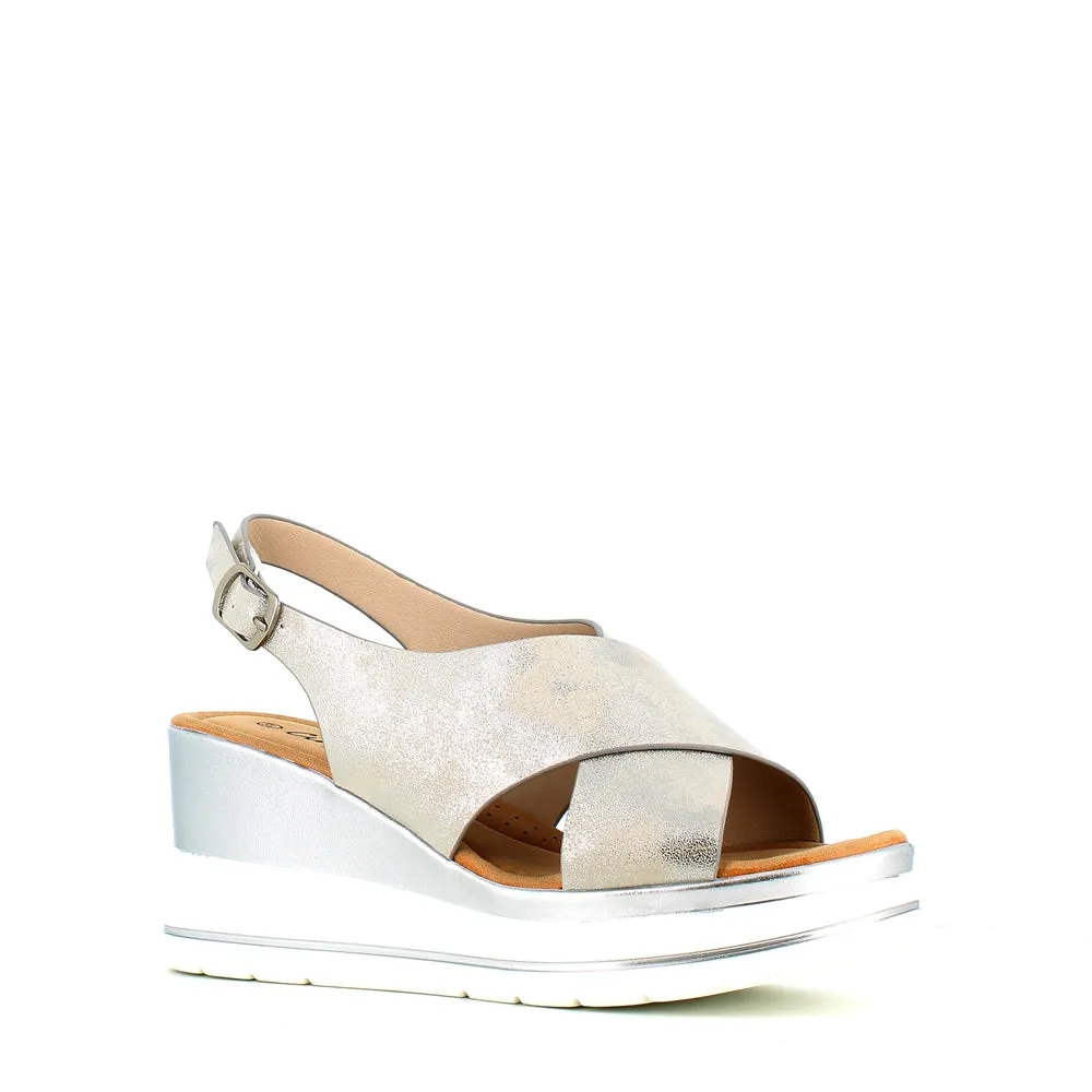 Cinders Edit Criss Wedge Sandal Soft Silver