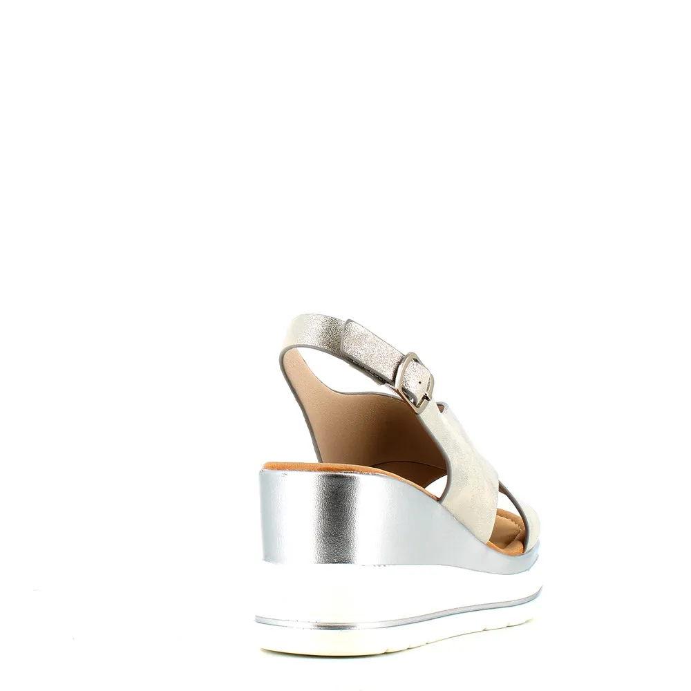 Cinders Edit Criss Wedge Sandal Soft Silver