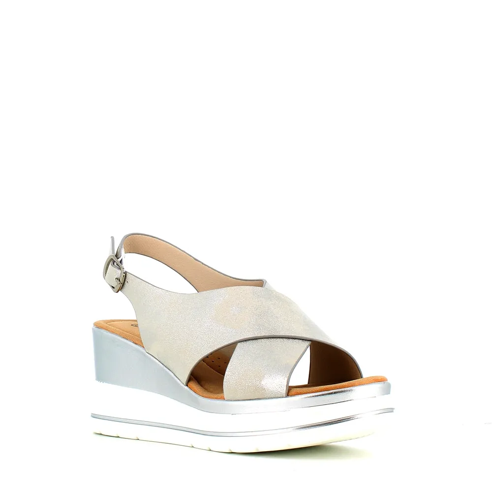 Cinders Edit Criss Wedge Sandal Soft Silver
