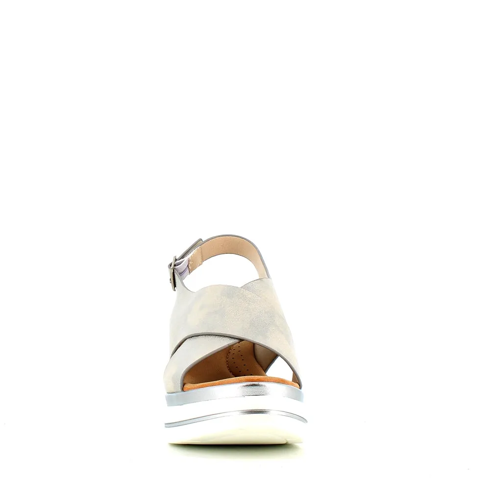 Cinders Edit Criss Wedge Sandal Soft Silver