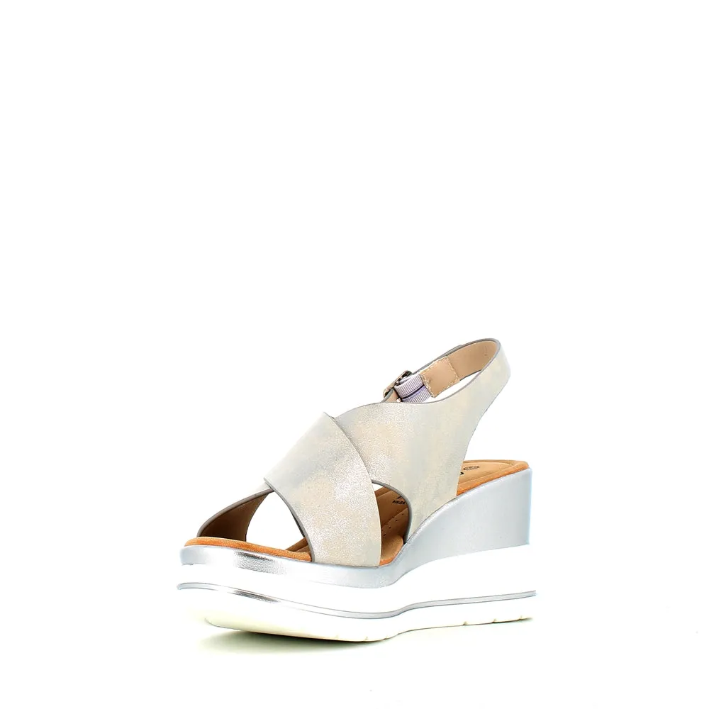 Cinders Edit Criss Wedge Sandal Soft Silver