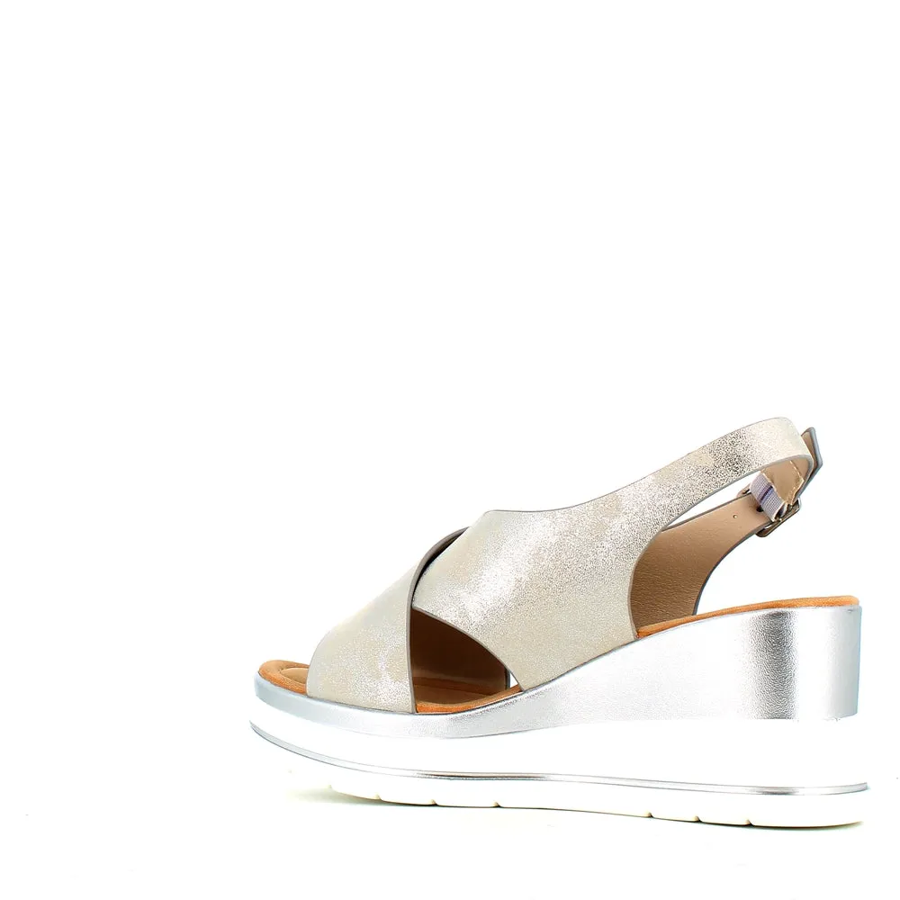 Cinders Edit Criss Wedge Sandal Soft Silver