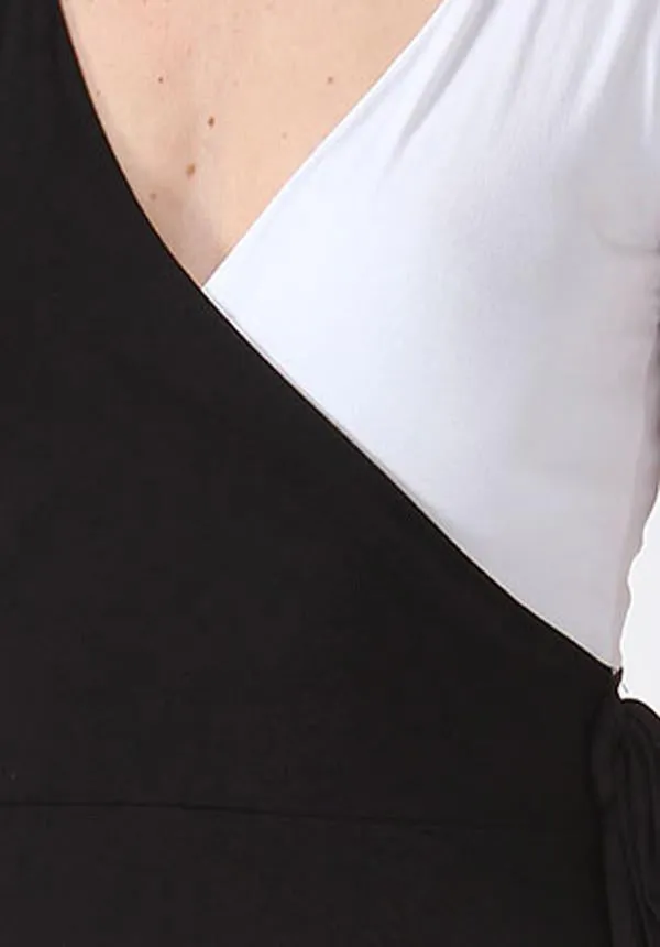 Colorblock Surplice Jersey Dress