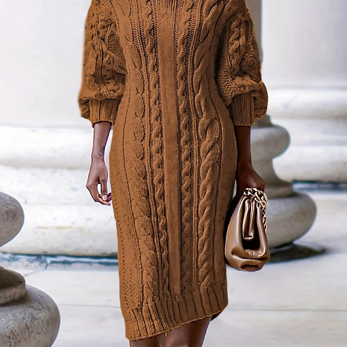 Cozy Plus Size Cable Knit Sweater Dress for Fall