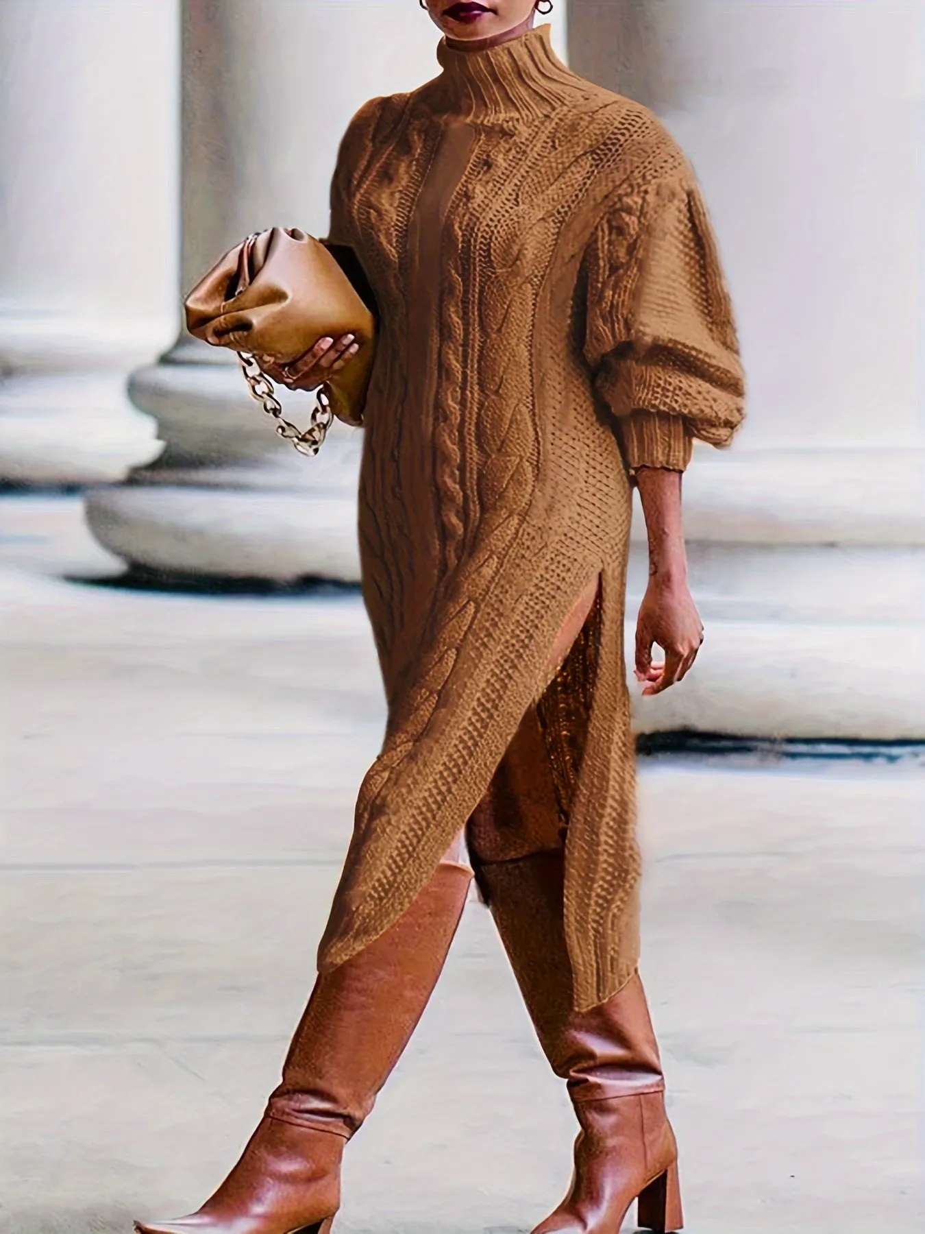 Cozy Plus Size Cable Knit Sweater Dress for Fall