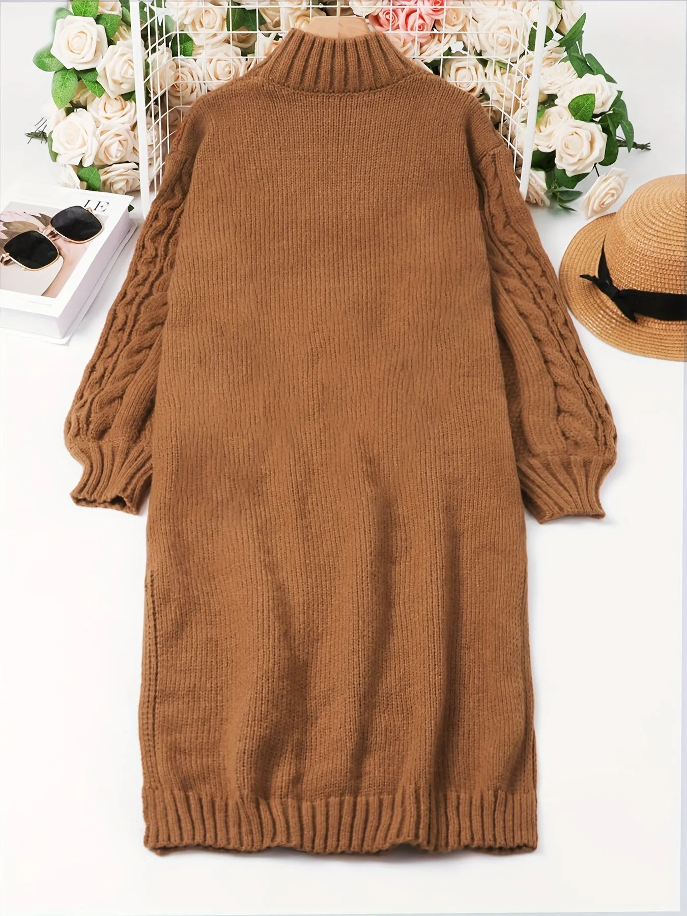 Cozy Plus Size Cable Knit Sweater Dress for Fall