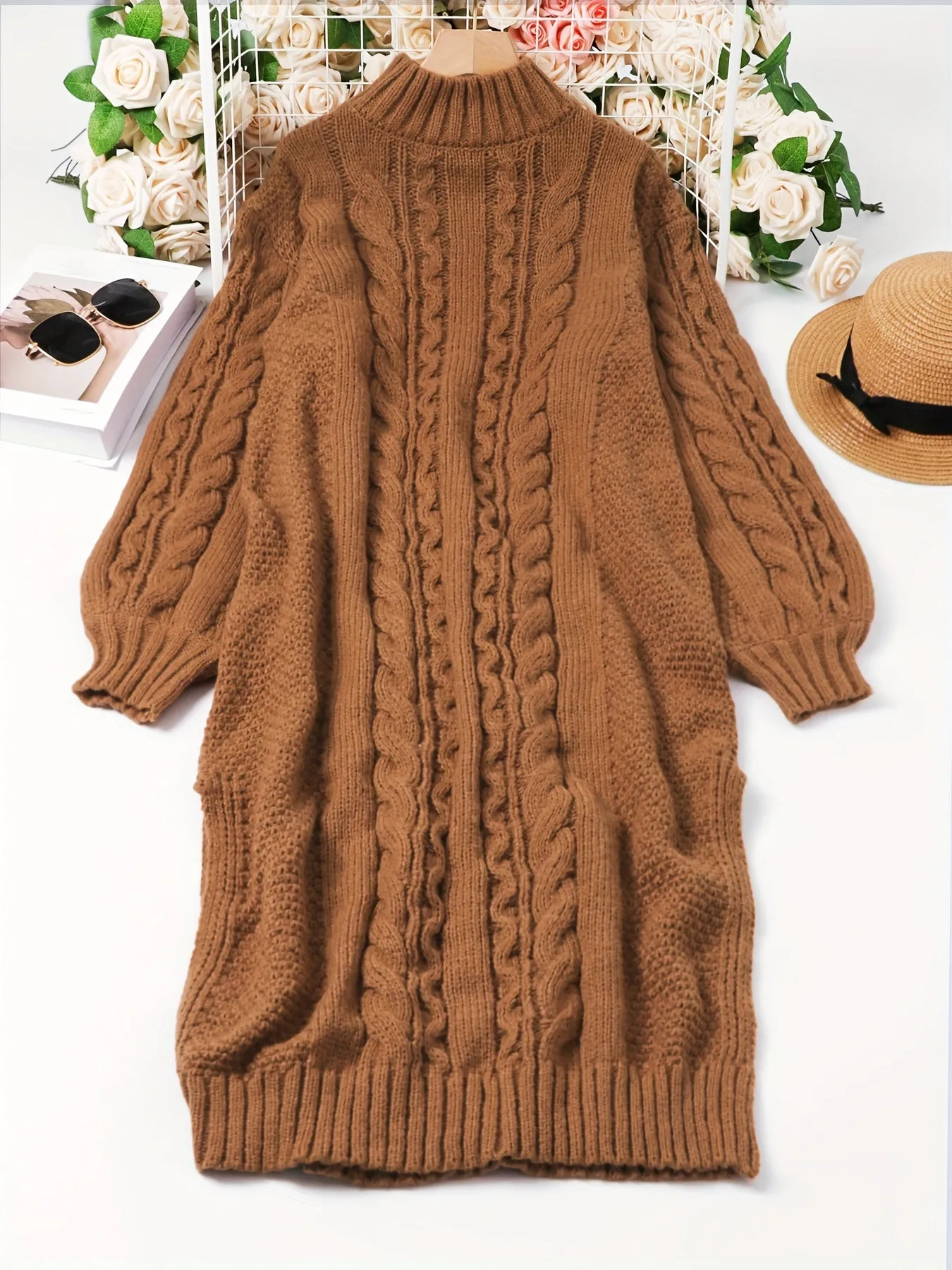 Cozy Plus Size Cable Knit Sweater Dress for Fall