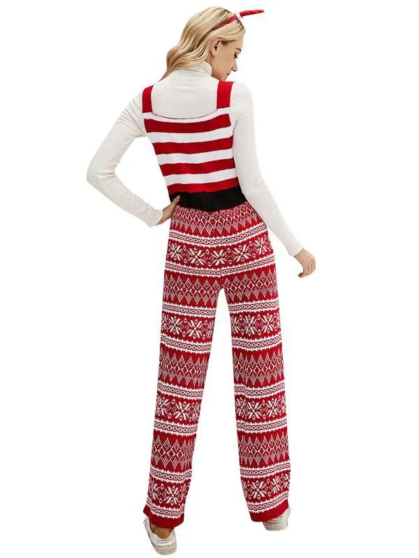 Cozy Snowflake Knitted Christmas Jumpsuit for Festive Autumn and Winter Style