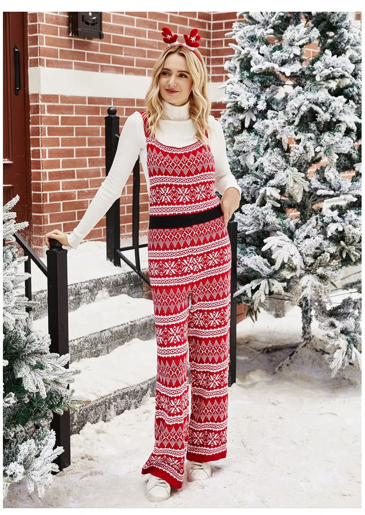 Cozy Snowflake Knitted Christmas Jumpsuit for Festive Autumn and Winter Style