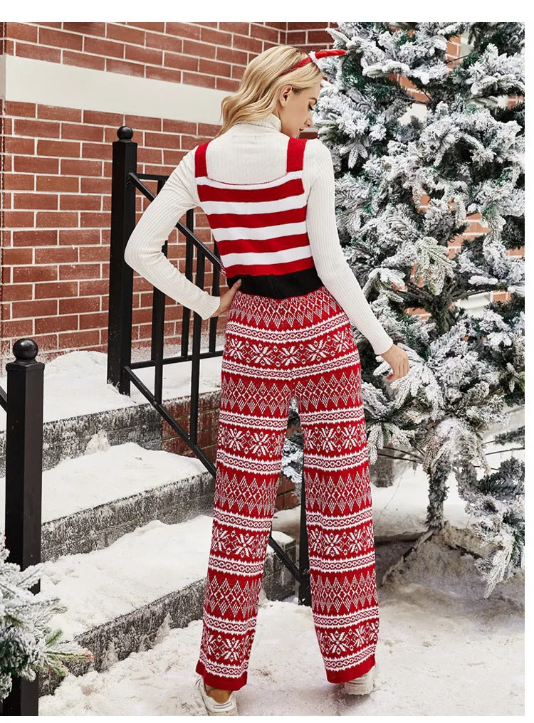 Cozy Snowflake Knitted Christmas Jumpsuit for Festive Autumn and Winter Style