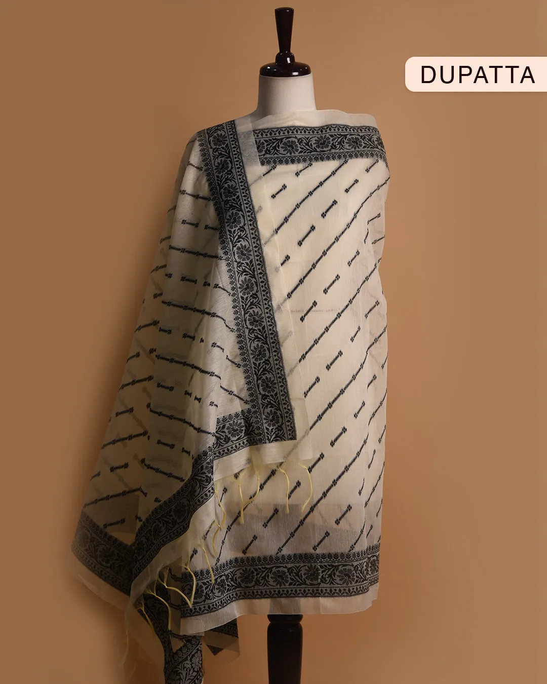 Cream Chanderi Blend Woven With Embroidery Unstitched Suit Fabric Set With Chanderi Woven Dupatta