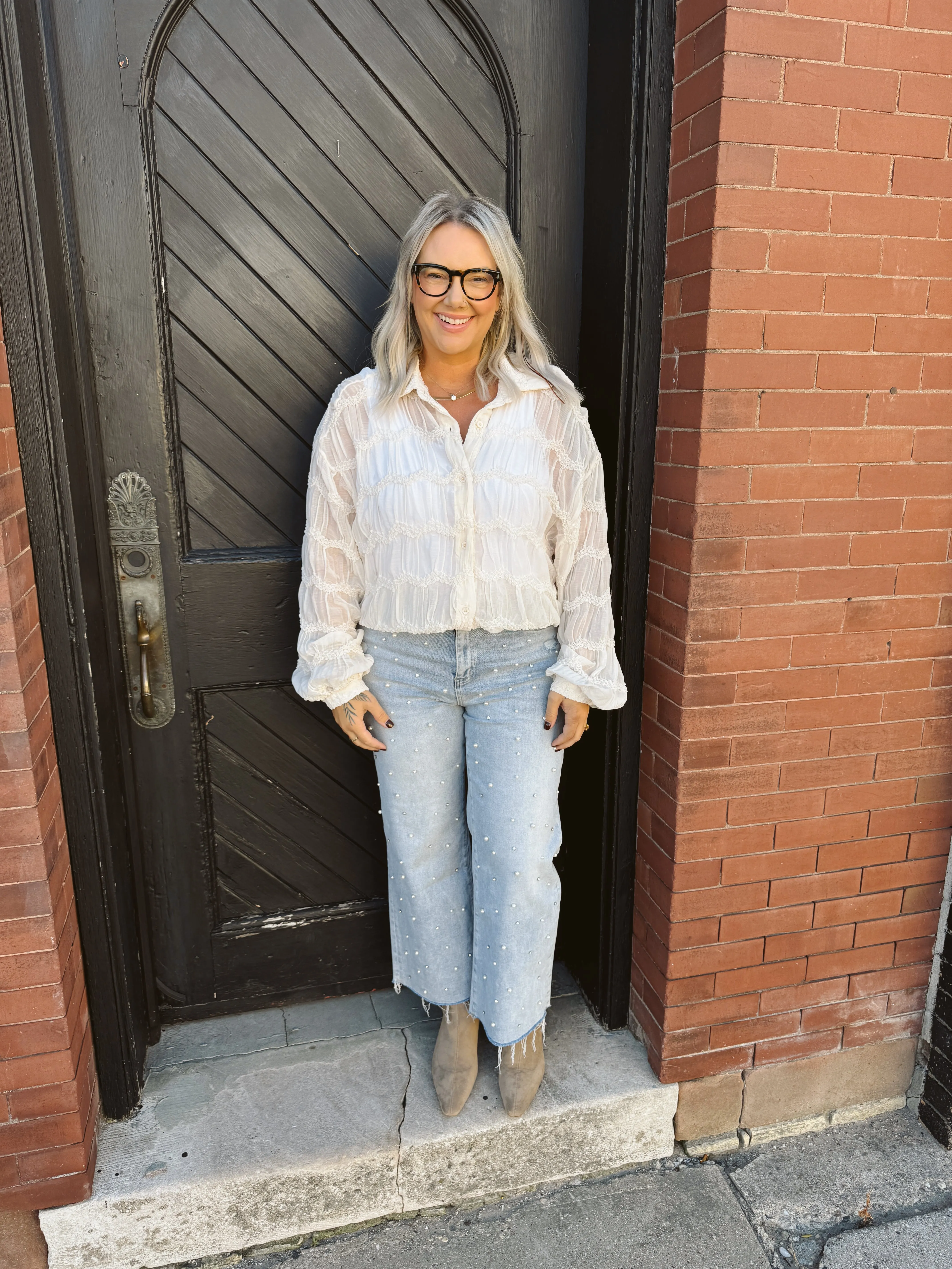 Cream Romantic Button Down Top