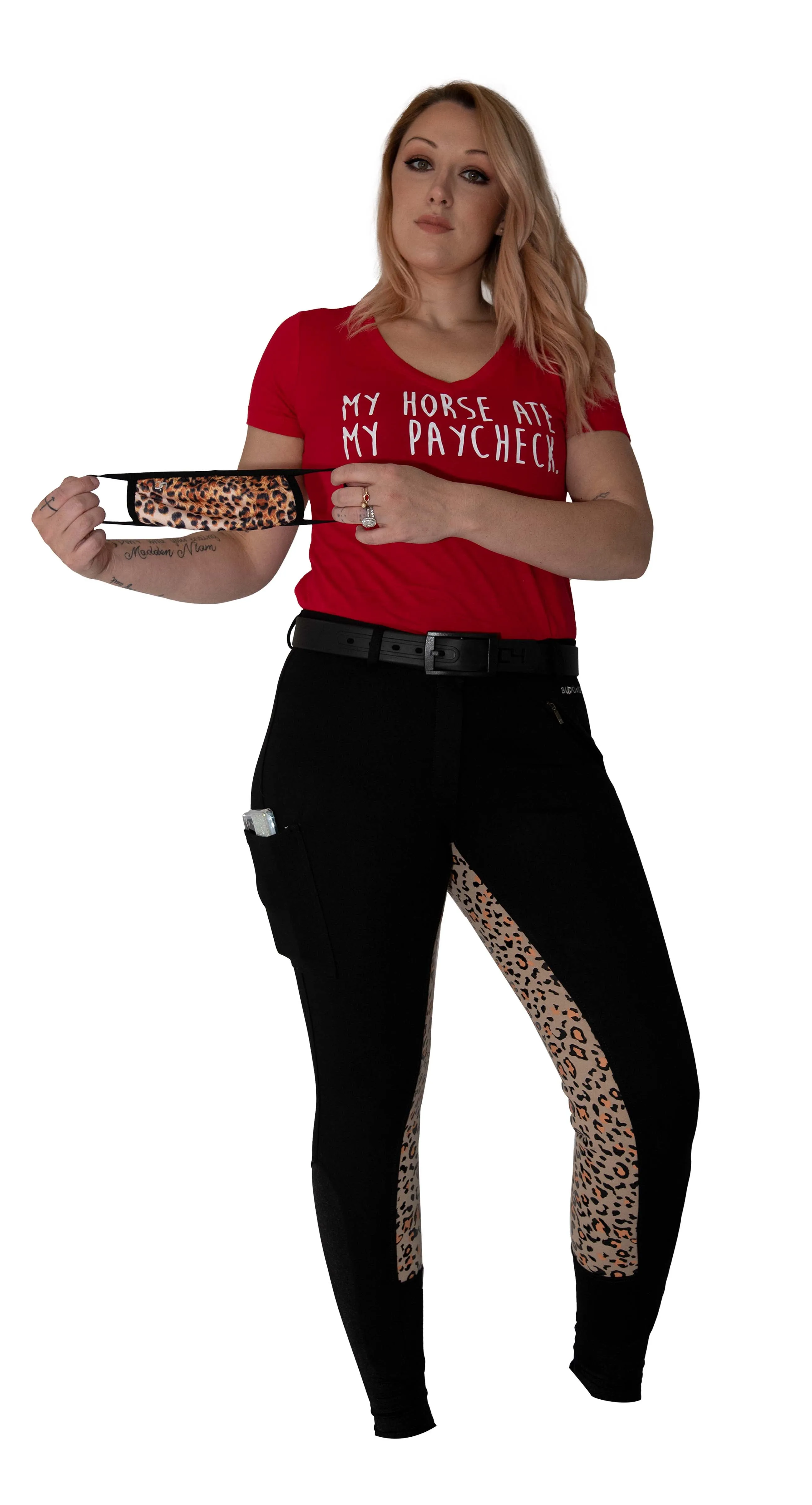 Curvy Mare | High-Waist Breech | Black   Leopard | Side Phone Pocket