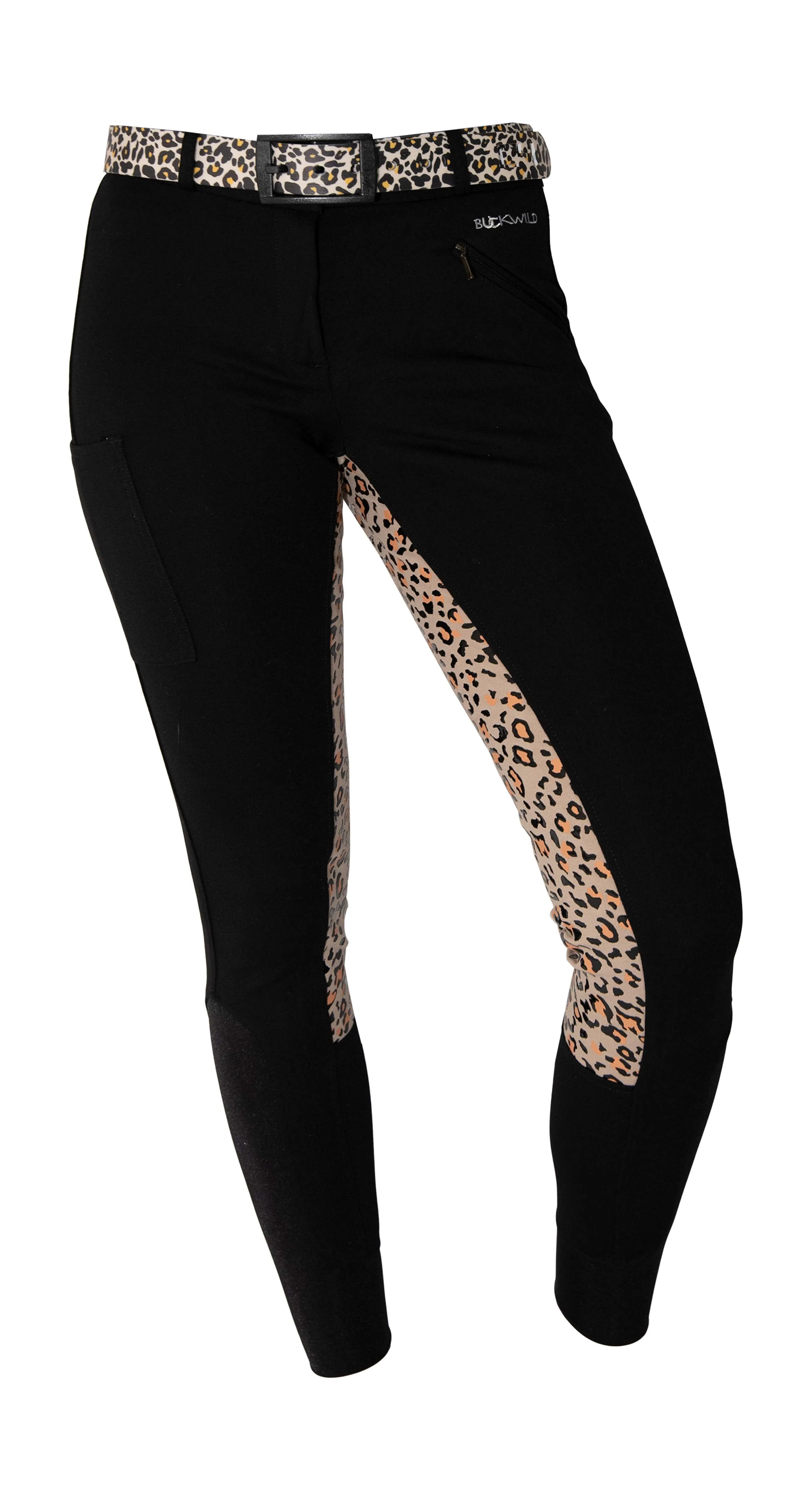 Curvy Mare | High-Waist Breech | Black   Leopard | Side Phone Pocket