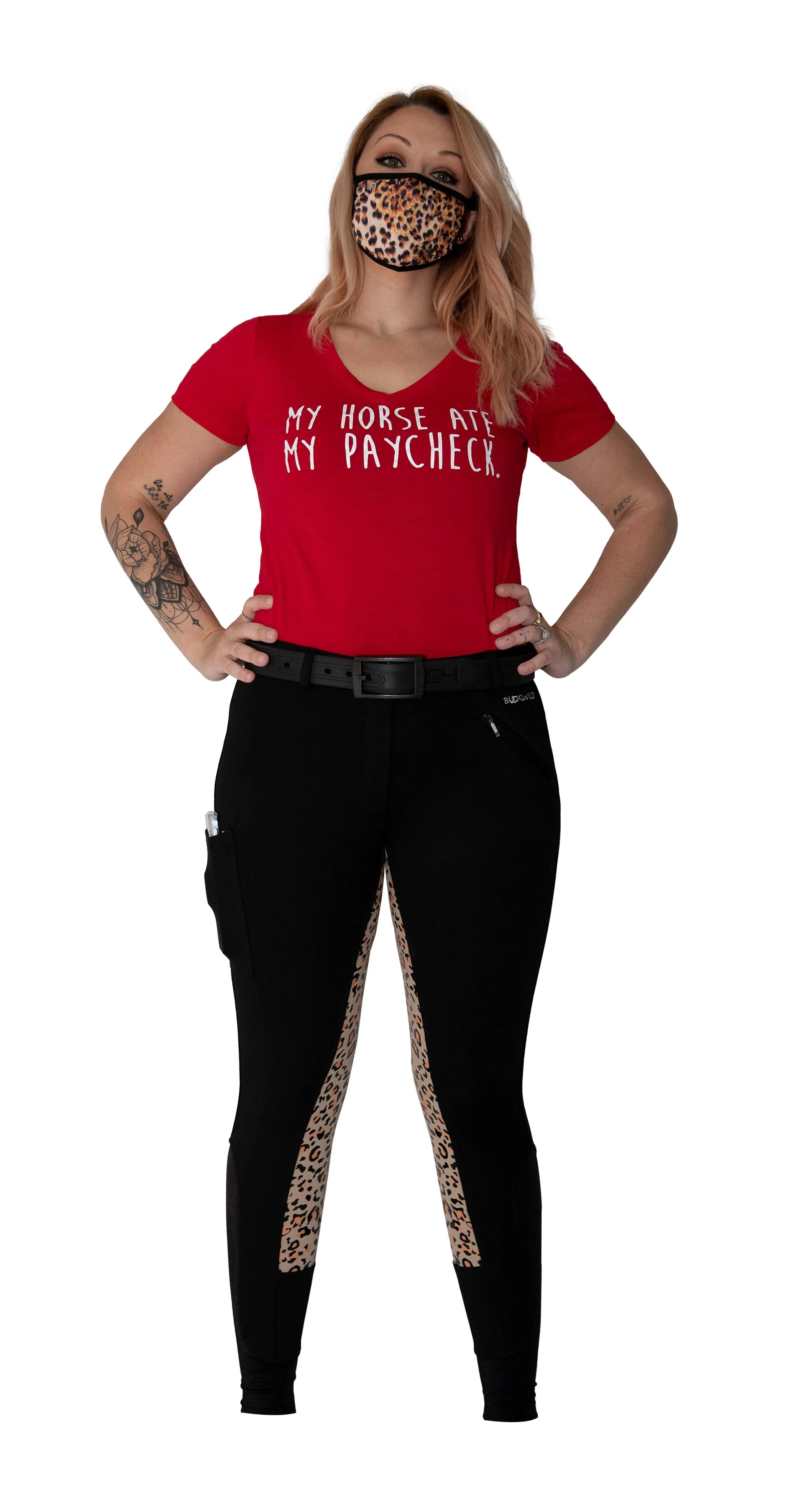 Curvy Mare | High-Waist Breech | Black   Leopard | Side Phone Pocket