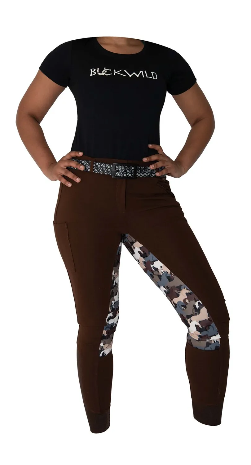 Curvy Mare | High-Waist Breech | Mocha   Camo | Side Phone Pocket