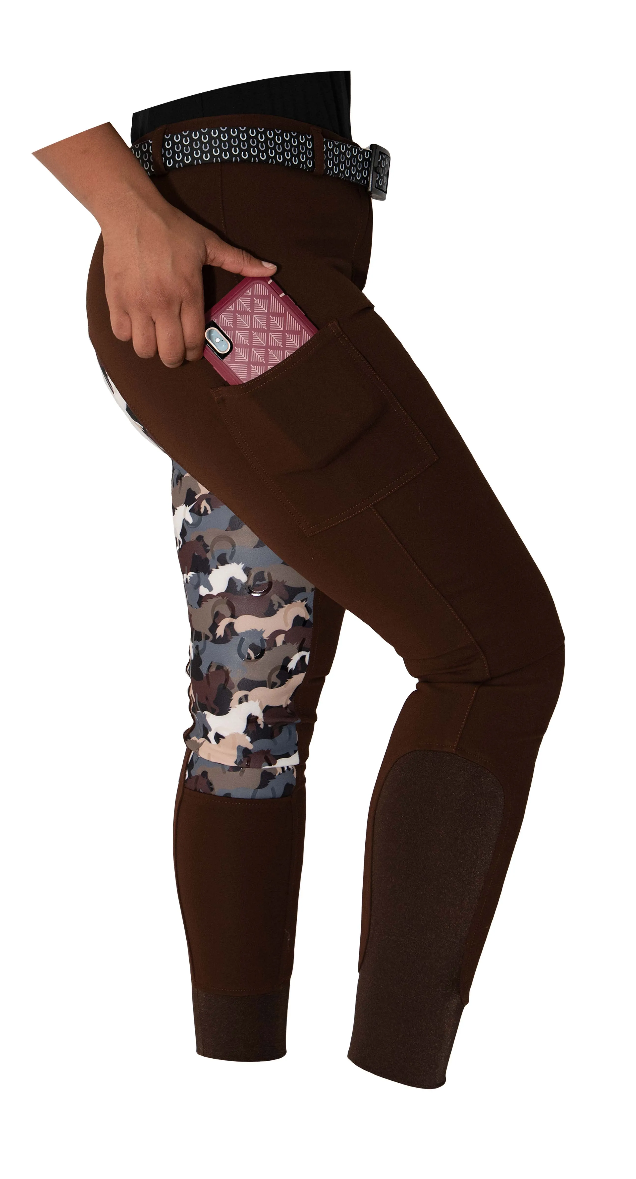 Curvy Mare | High-Waist Breech | Mocha   Camo | Side Phone Pocket