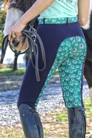 Curvy Mare | High-Waist Breech | Navy   Peacock | Side Phone Pocket