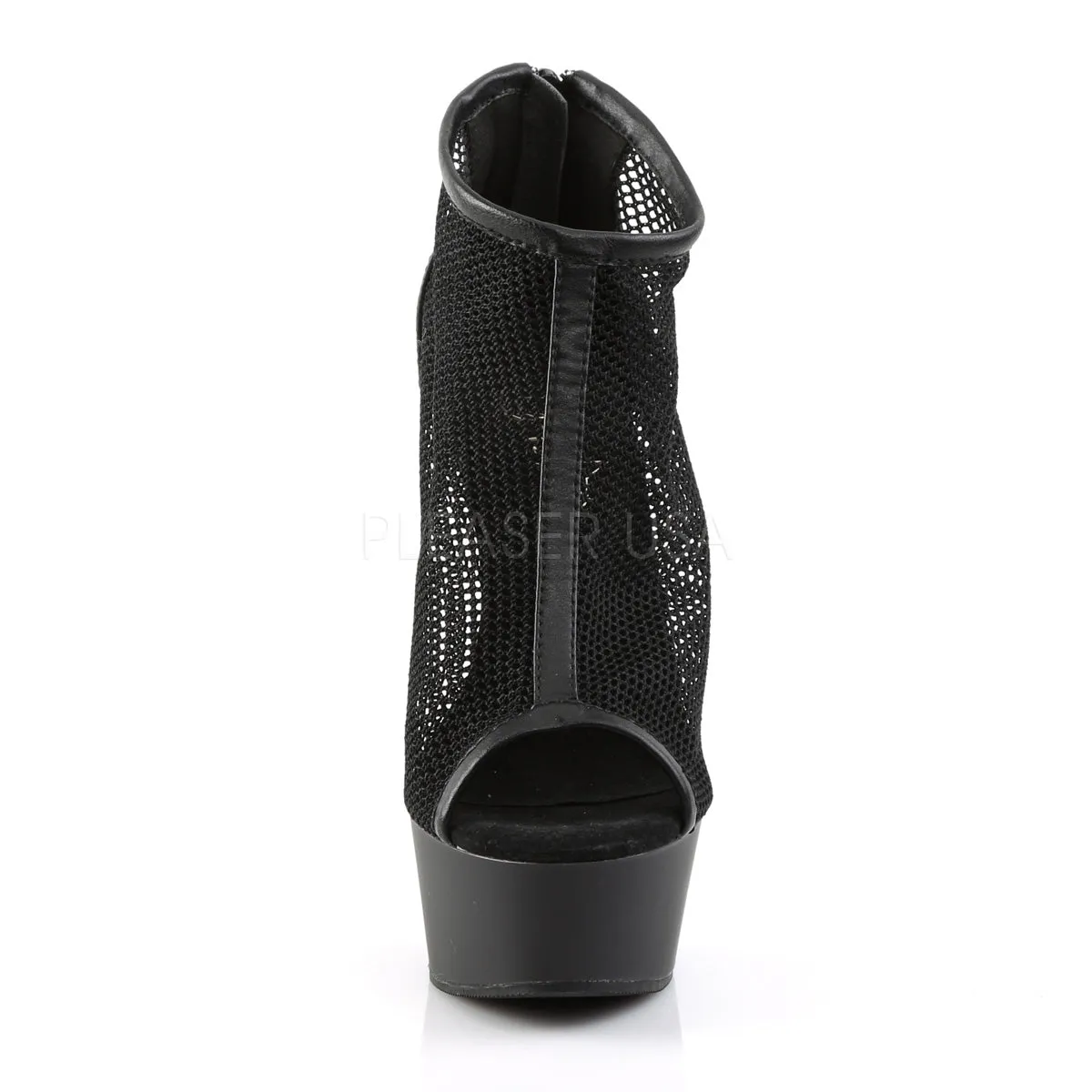 DELIGHT-600-12  Black Faux Leather-Fishnet/Black Matte