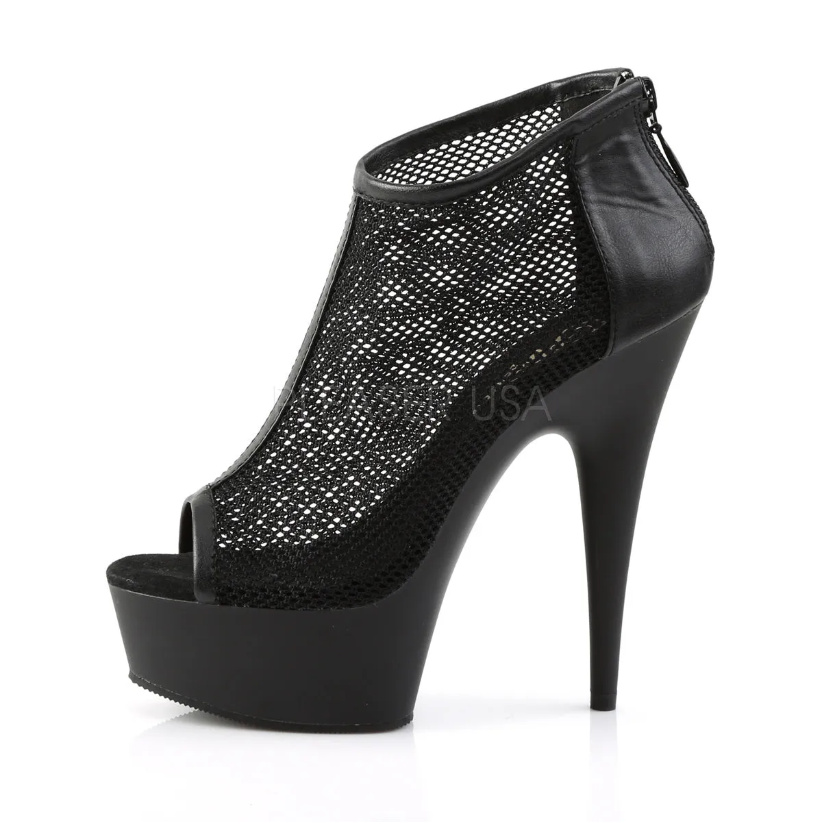 DELIGHT-600-12  Black Faux Leather-Fishnet/Black Matte