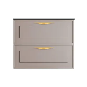 Deville 2 Drawers Bathroom Vanity with Solid Surface Matte Black without Faucet Hole - Wall Mount - 24" Mdf/Matt Warm Grey/Brushed Gold