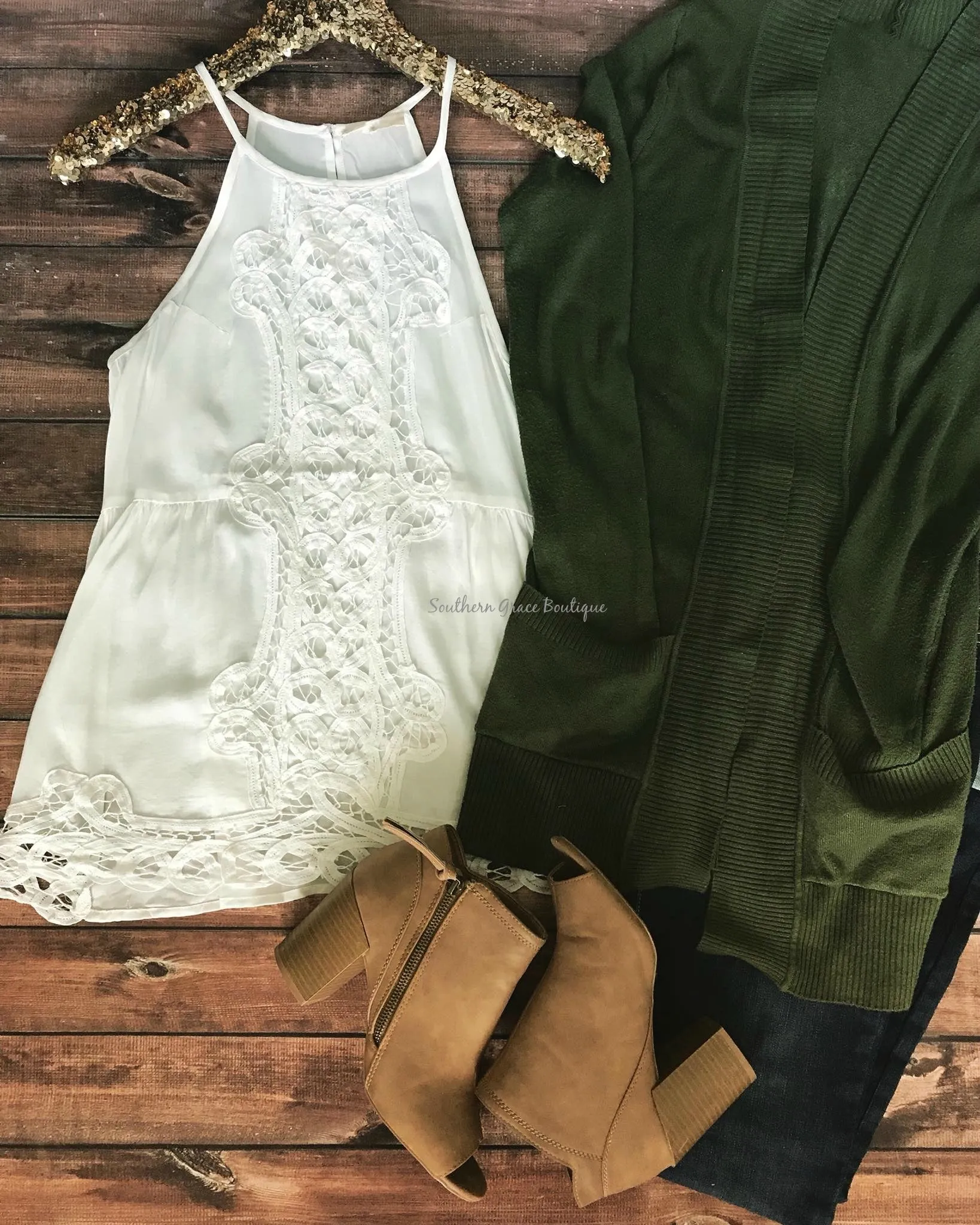 Easy Breezy Lace Tank, Off White