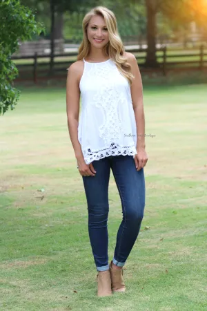 Easy Breezy Lace Tank, Off White