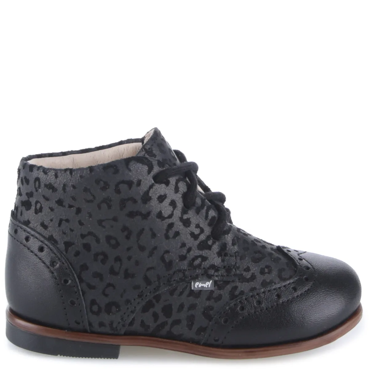 Emel Black Cheetah Brogue Lace-Up Bootie