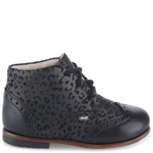Emel Black Cheetah Brogue Lace-Up Bootie