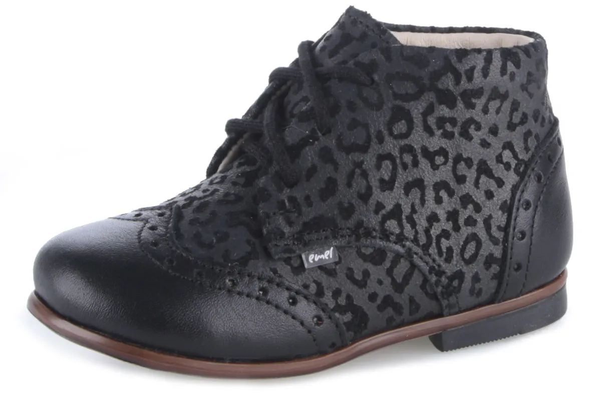 Emel Black Cheetah Brogue Lace-Up Bootie