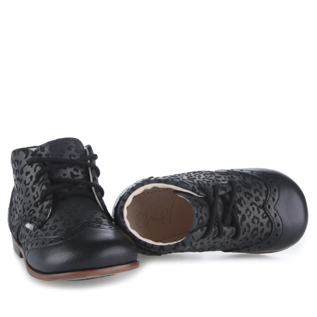Emel Black Cheetah Brogue Lace-Up Bootie