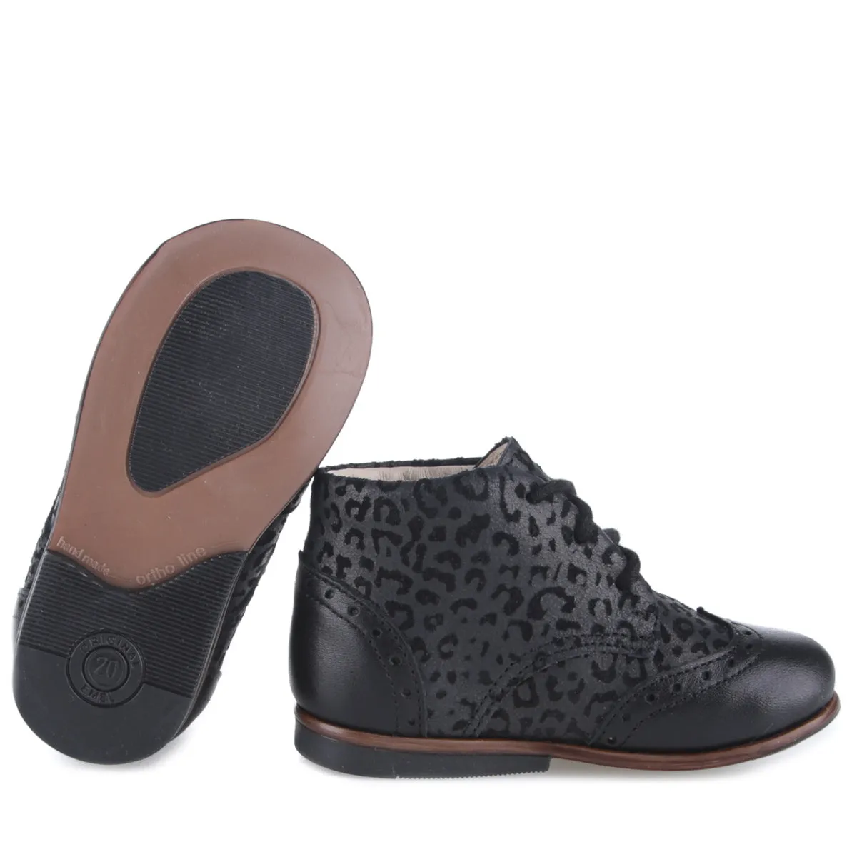 Emel Black Cheetah Brogue Lace-Up Bootie