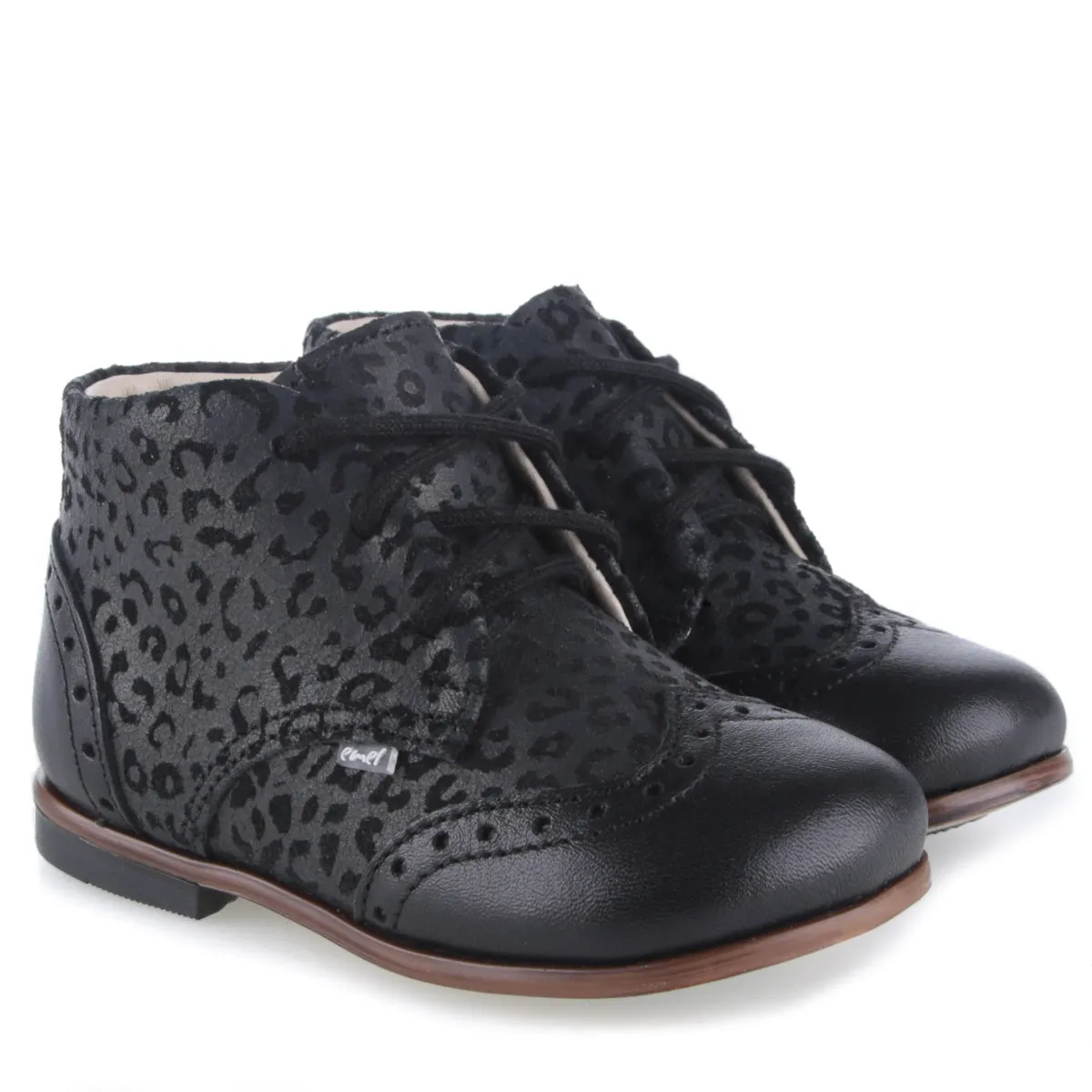 Emel Black Cheetah Brogue Lace-Up Bootie