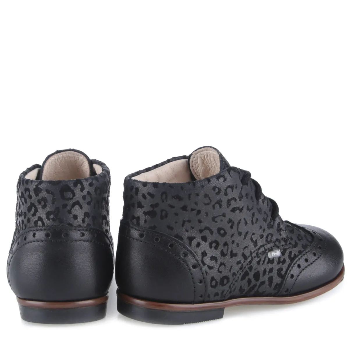 Emel Black Cheetah Brogue Lace-Up Bootie