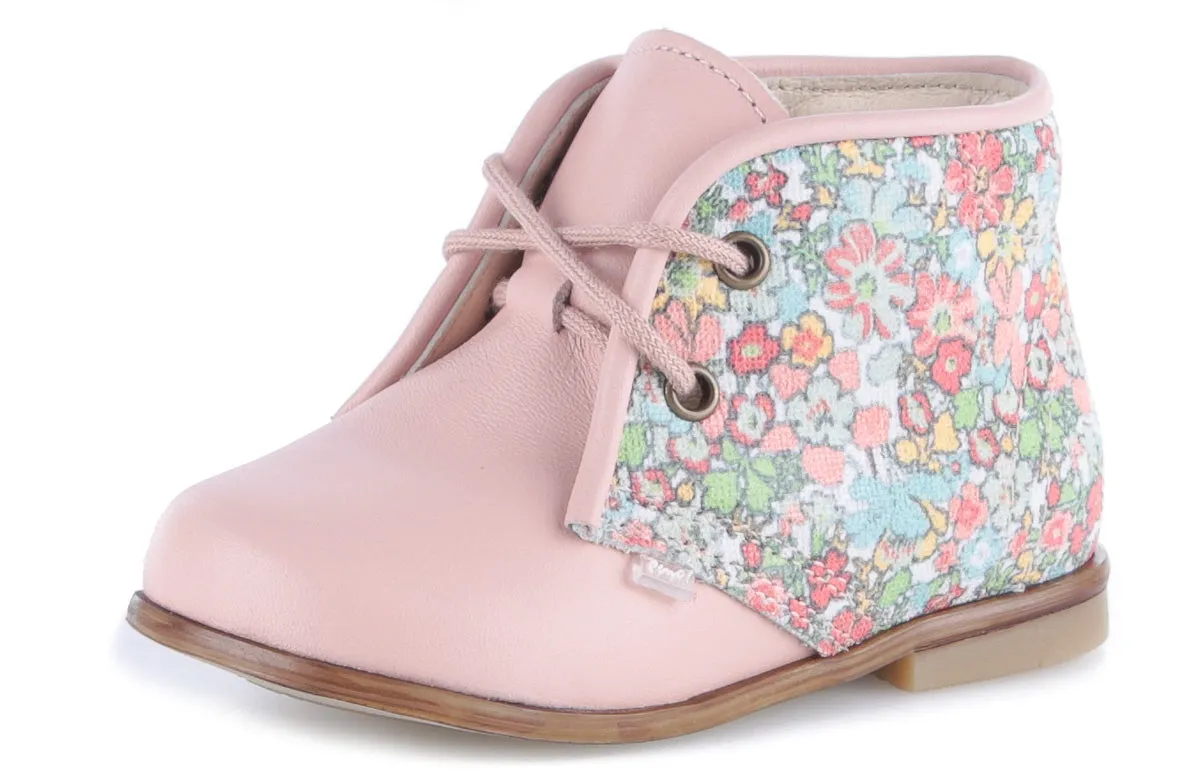 Emel Pink/Floral Print Lace-Up Bootie