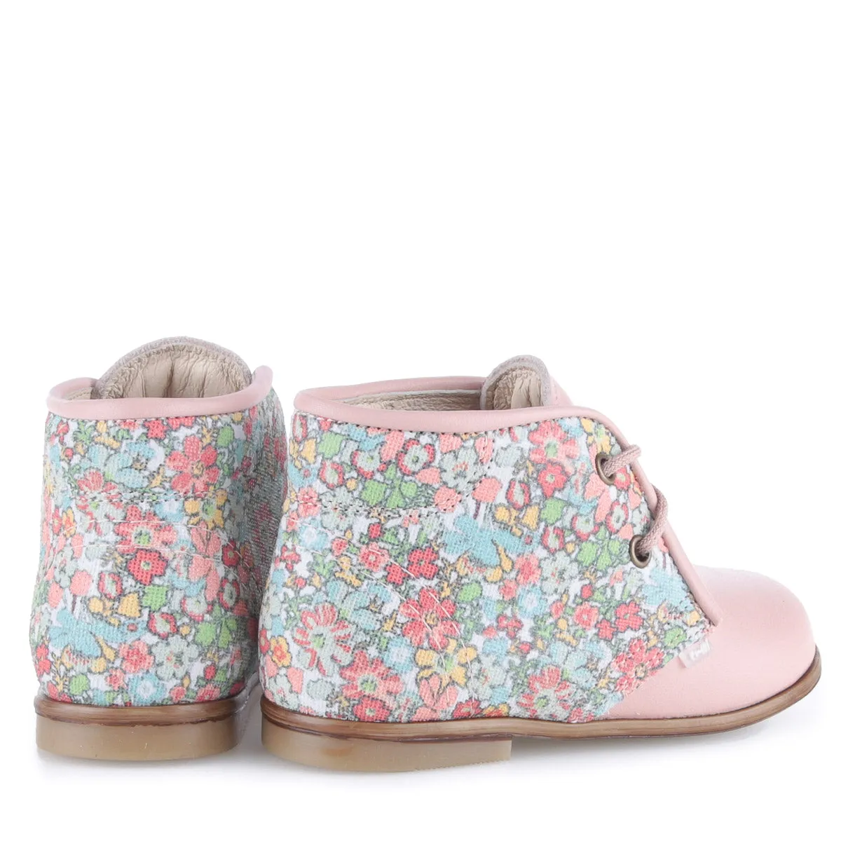 Emel Pink/Floral Print Lace-Up Bootie