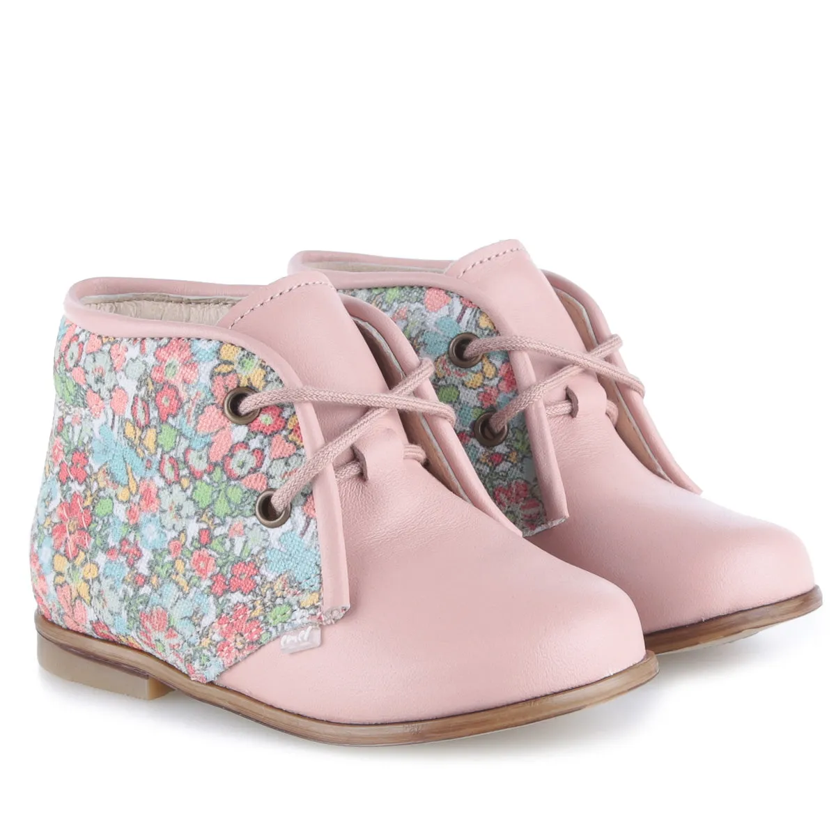 Emel Pink/Floral Print Lace-Up Bootie