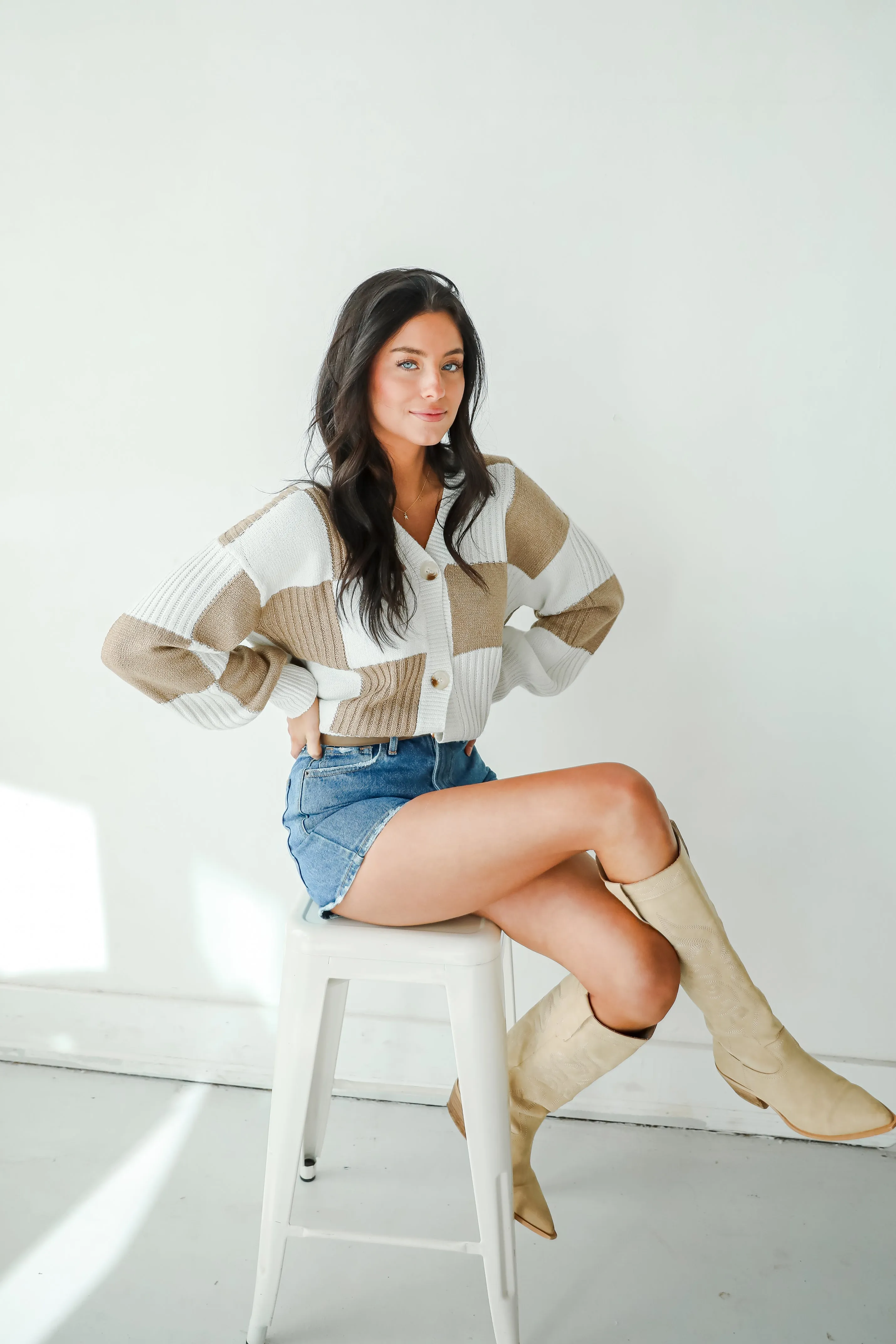 FINAL SALE - Carefree Agenda Ivory Checkered Sweater Cardigan