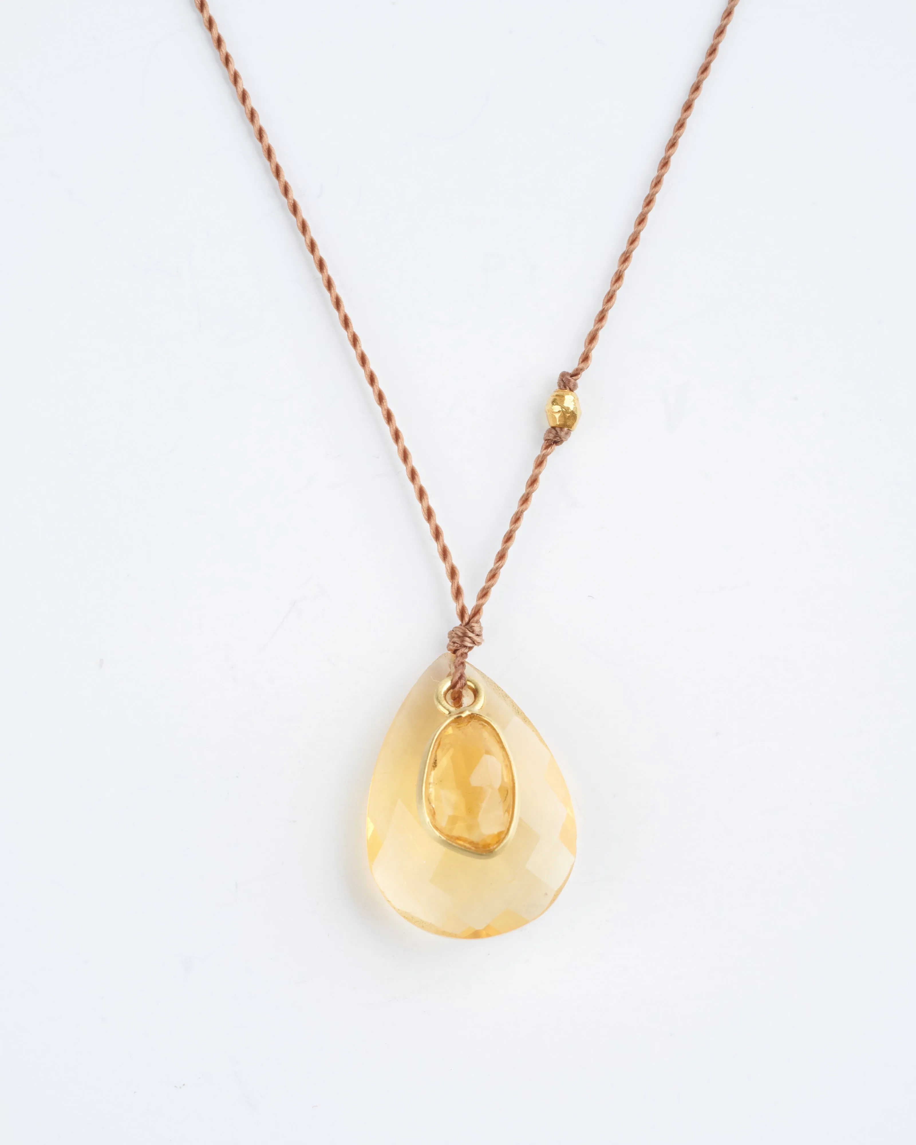 fire opal and sapphire necklace with 18k gold bead - yellow
