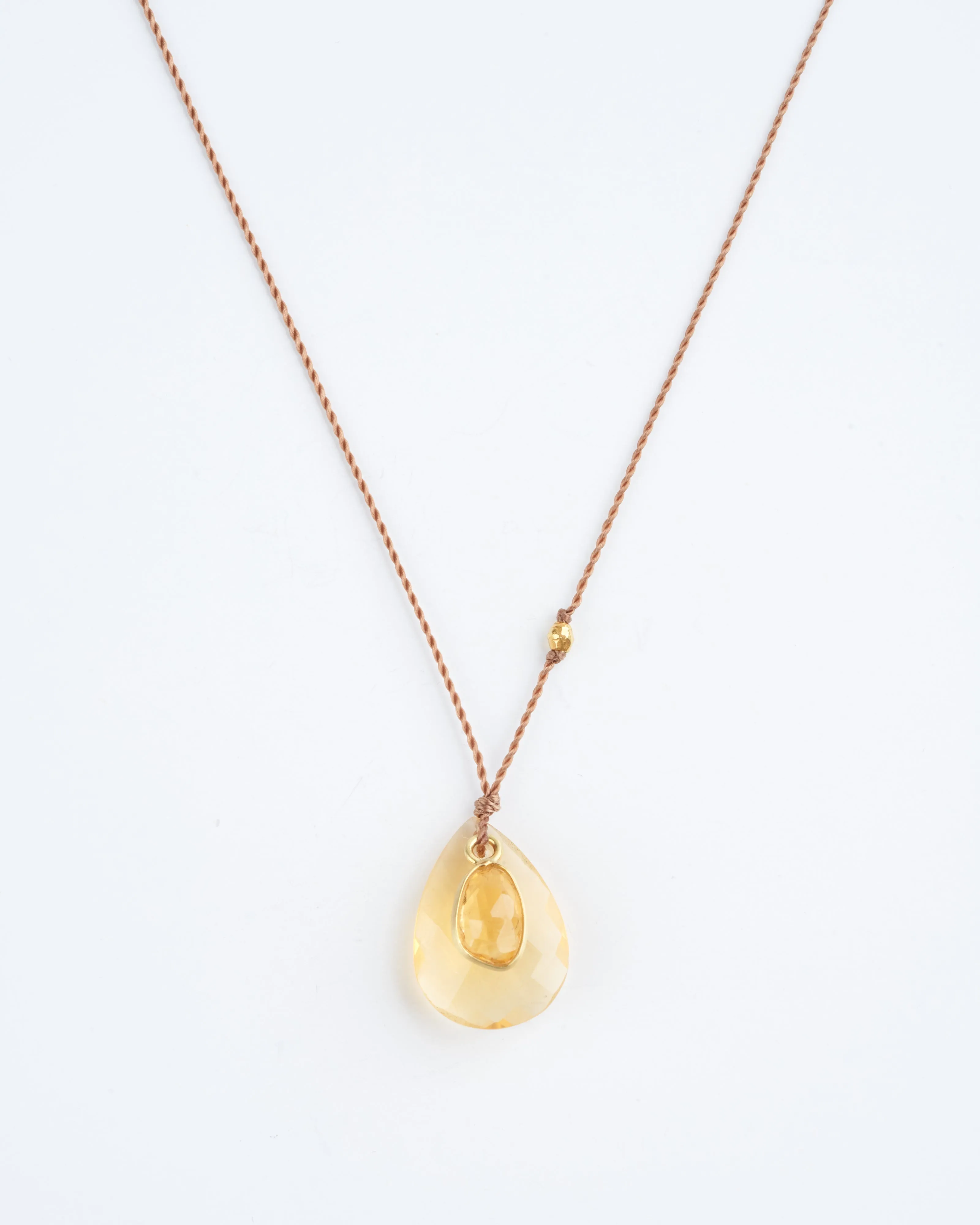 fire opal and sapphire necklace with 18k gold bead - yellow