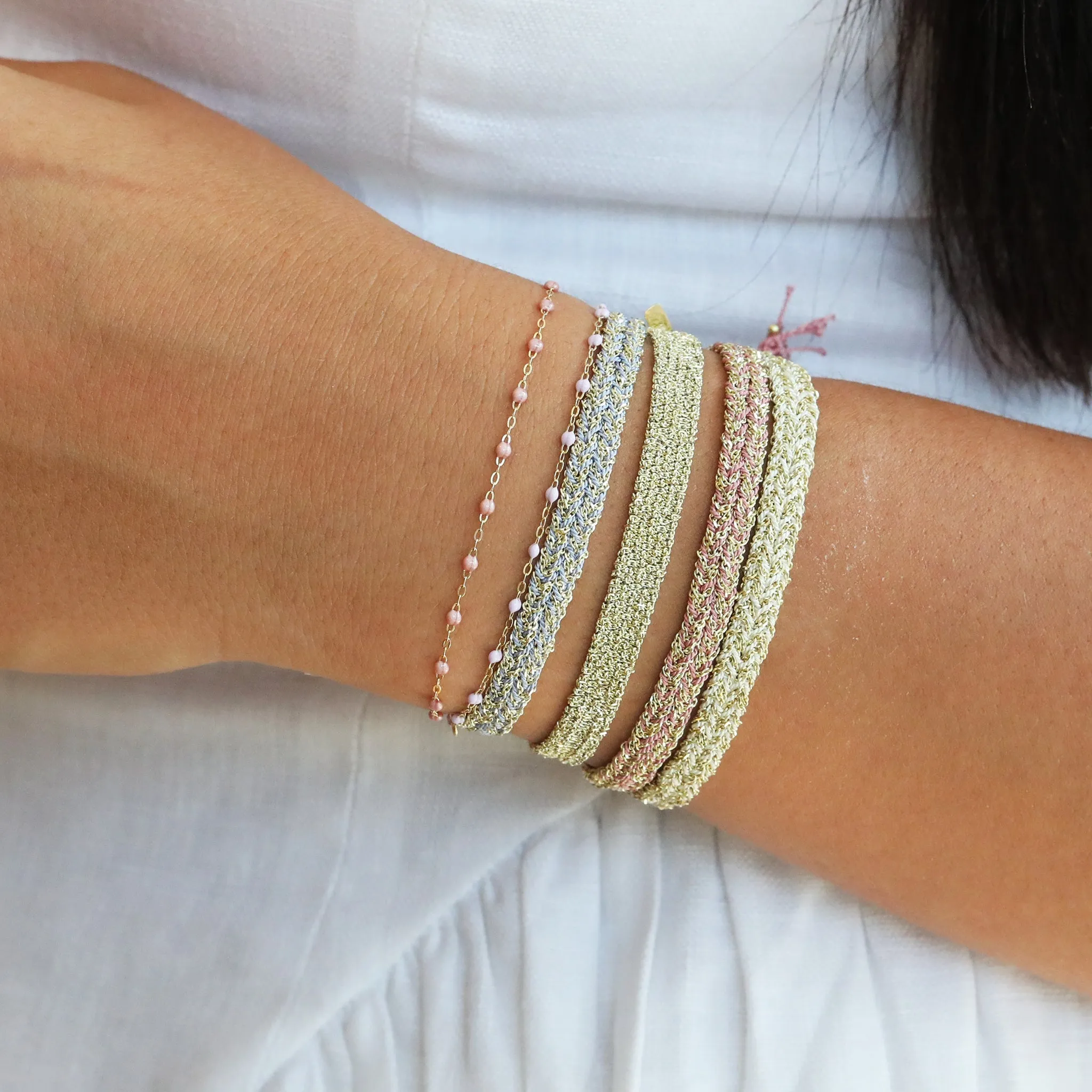 Gold Vermeil & White Silk Woven Bracelet