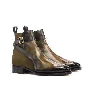 Green Museum Patina & Khaki Suede Jodhpur Boots