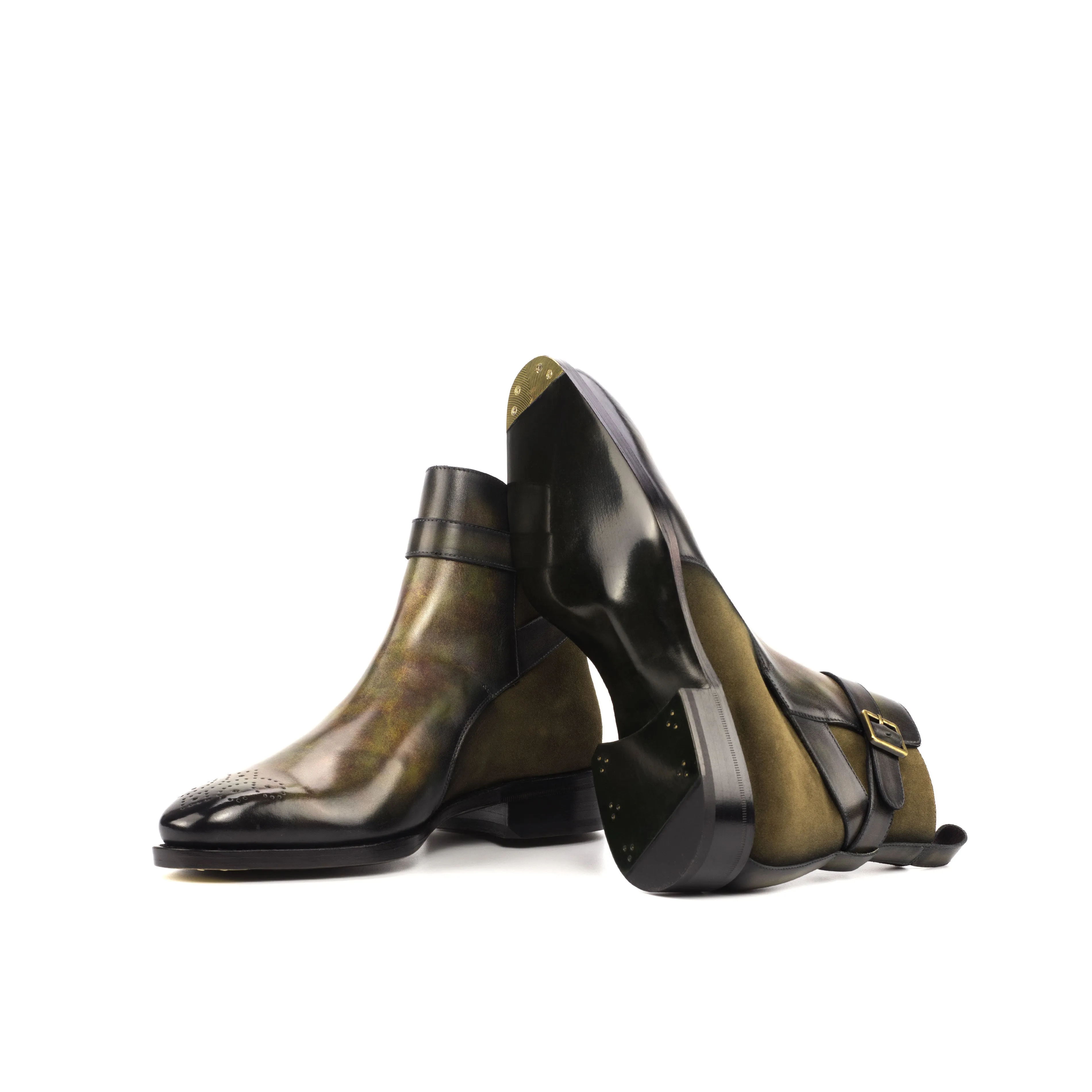 Green Museum Patina & Khaki Suede Jodhpur Boots