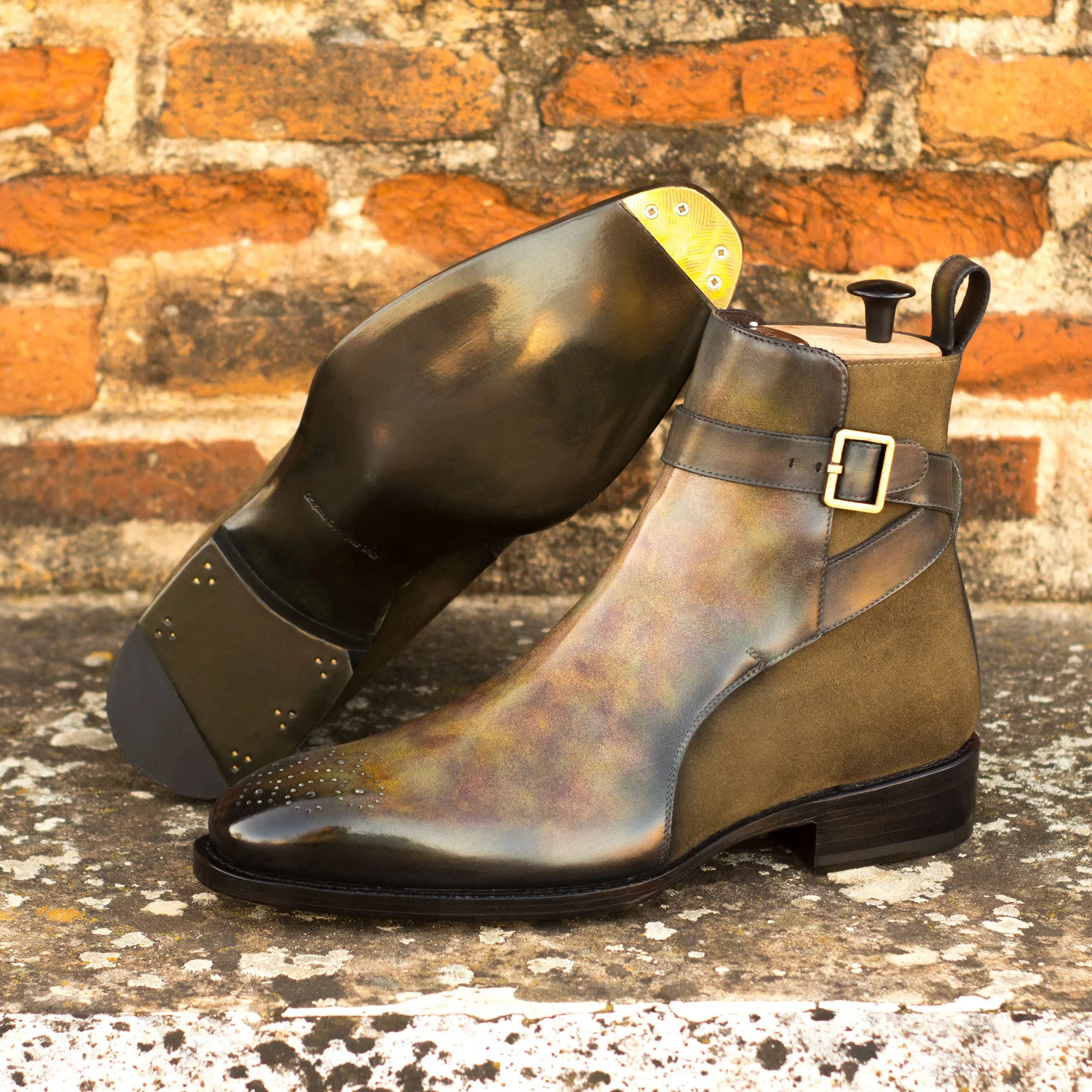 Green Museum Patina & Khaki Suede Jodhpur Boots