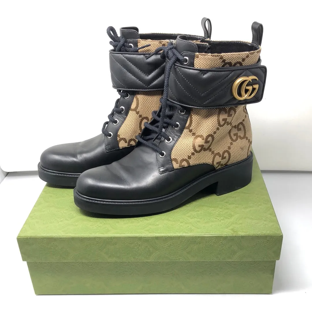 Gucci Womens ankle Boot with Marmont strap and GG Fabric