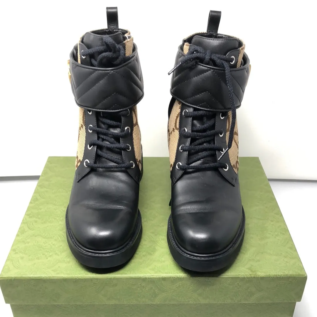 Gucci Womens ankle Boot with Marmont strap and GG Fabric