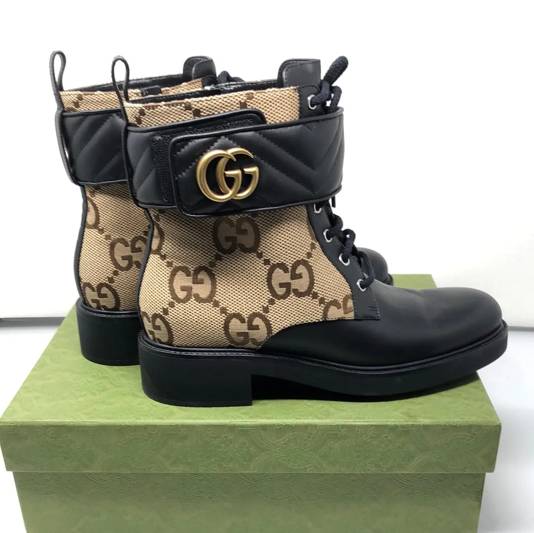 Gucci Womens ankle Boot with Marmont strap and GG Fabric