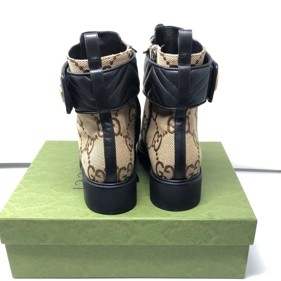 Gucci Womens ankle Boot with Marmont strap and GG Fabric