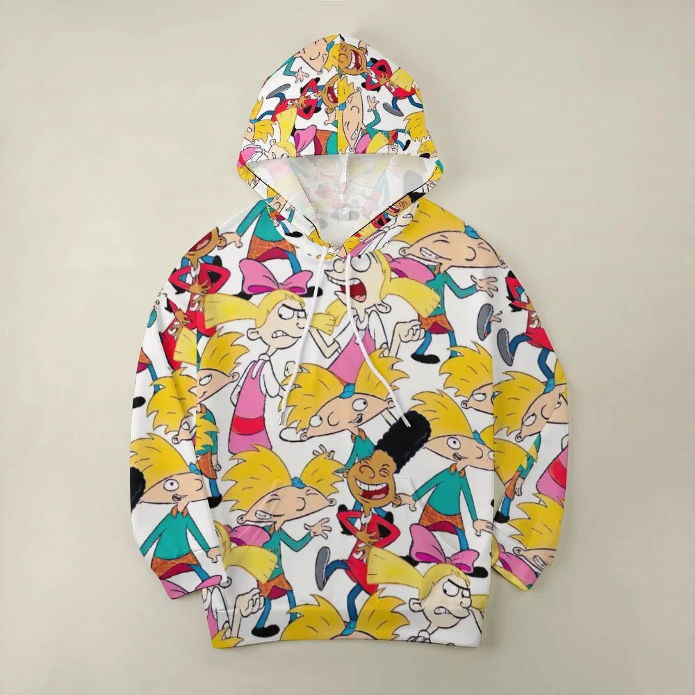Hey Arnold! White Pattern Dropped Sleeve Hoodie